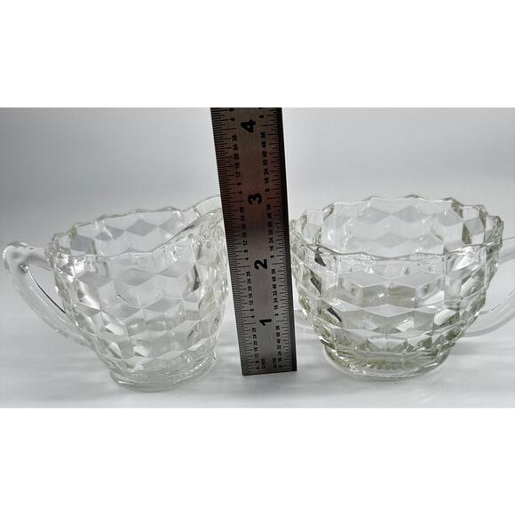 Vintage Clear Pressed Glass Creamer & Sugar Bowl Set – Diamond Pattern - Picture 5 of 8